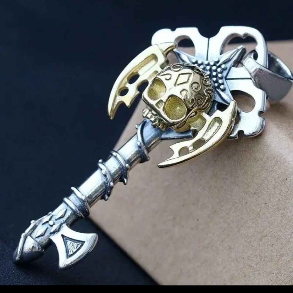 New men's skull Viking key pendant necklace